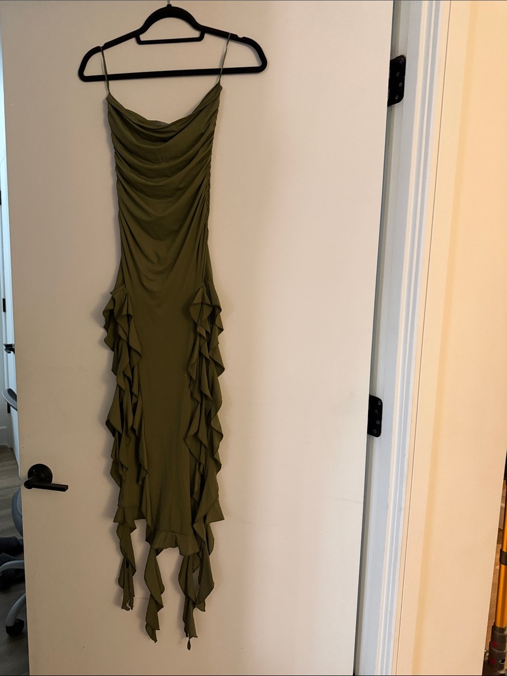 NWT Lioness Rendezvous Strapless Olive Green Ruffled Slip Dress